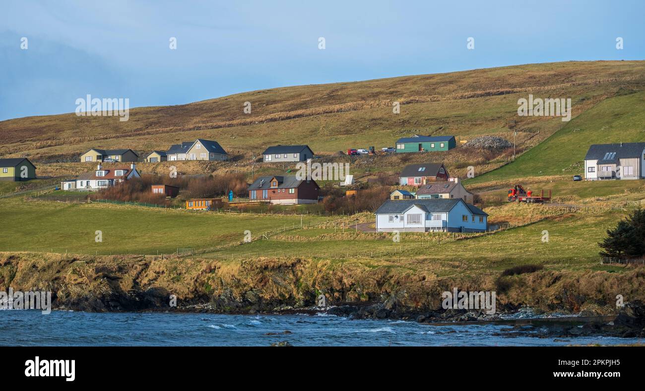 The village of Hoswick overlooking Hoswick Bay in Shetland, Scotland