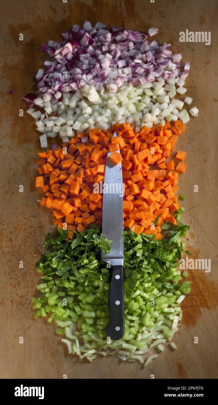 Chopped vegetablesonions, carrots, celery Stock Photo Alamy