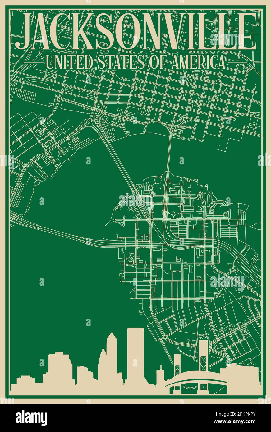 Road network poster of the downtown JACKSONVILLE, UNITED STATES OF