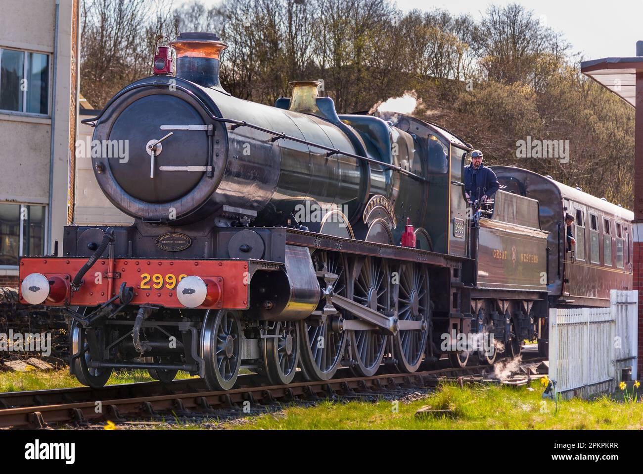 The Lady of Legend GWR steam locomotive steams on the East lancashire Railway. GWR 2900 'Saint' Class No. 2999 .A design by George Jackson Churchward. Stock Photo