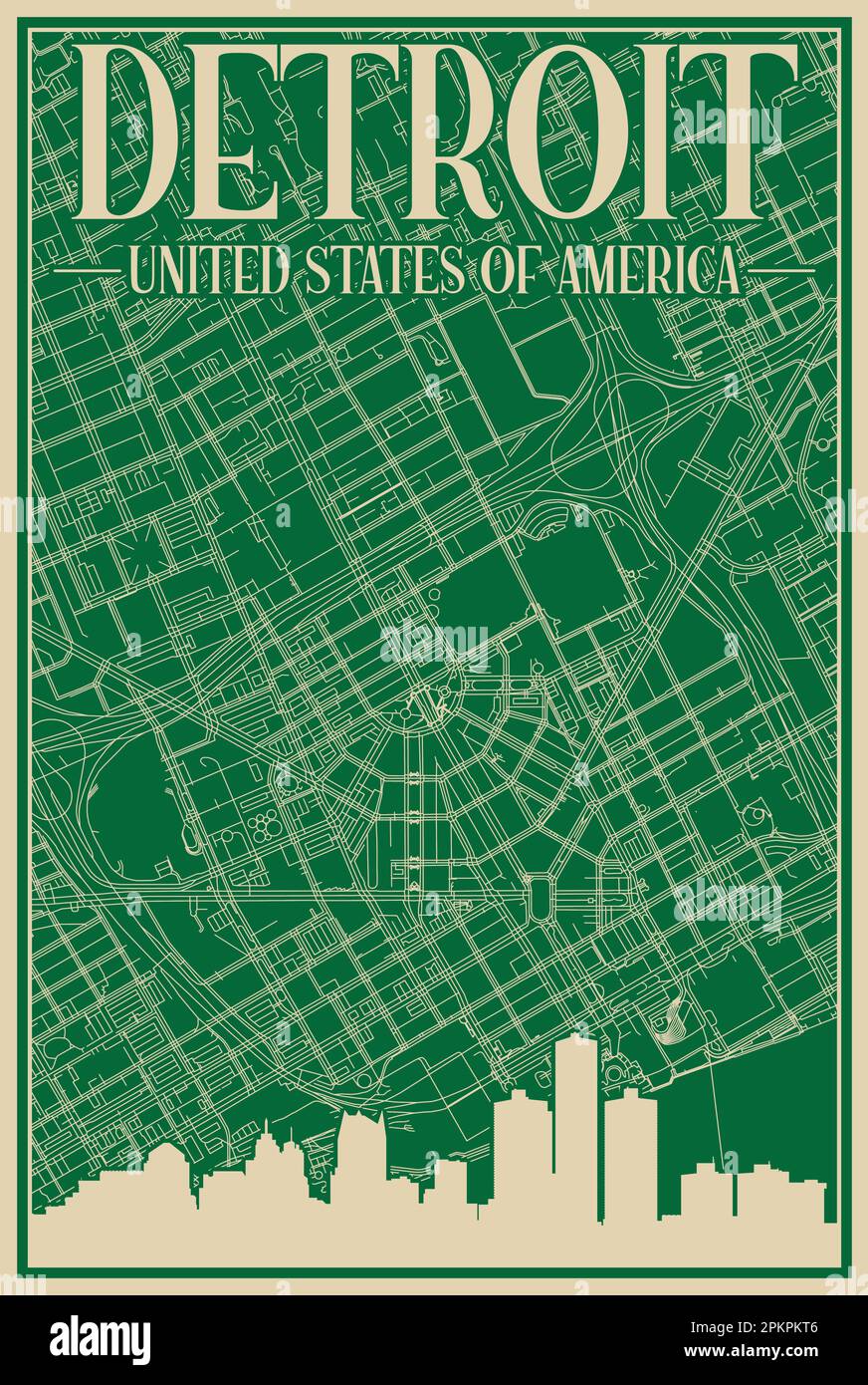 Road network poster of the downtown DETROIT, UNITED STATES OF AMERICA 
