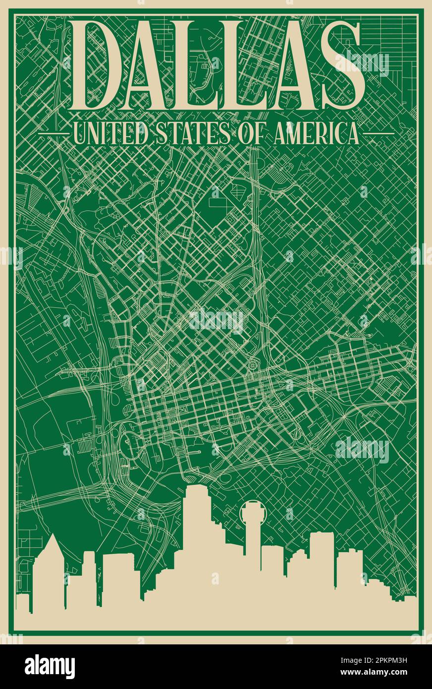 Road network poster of the downtown DALLAS, UNITED STATES OF AMERICA