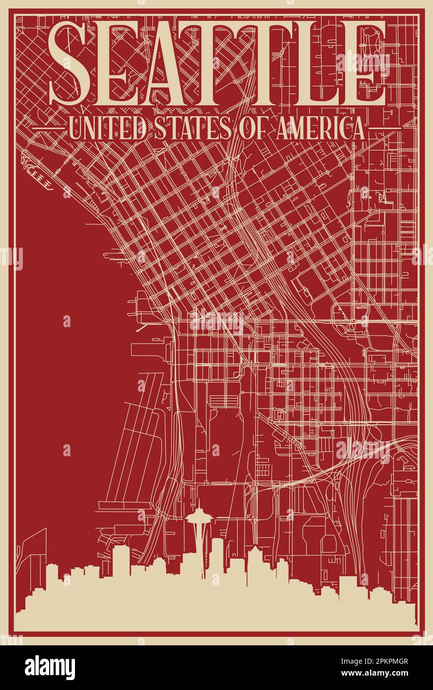 Road network poster of the downtown SEATTLE, UNITED STATES OF AMERICA