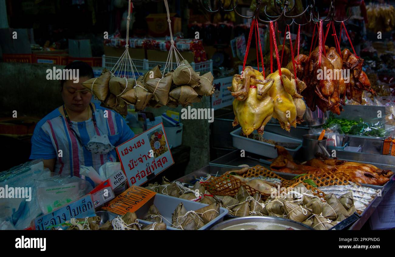 20 March 2023 Bangkok Thailand - The food market in China Town is a