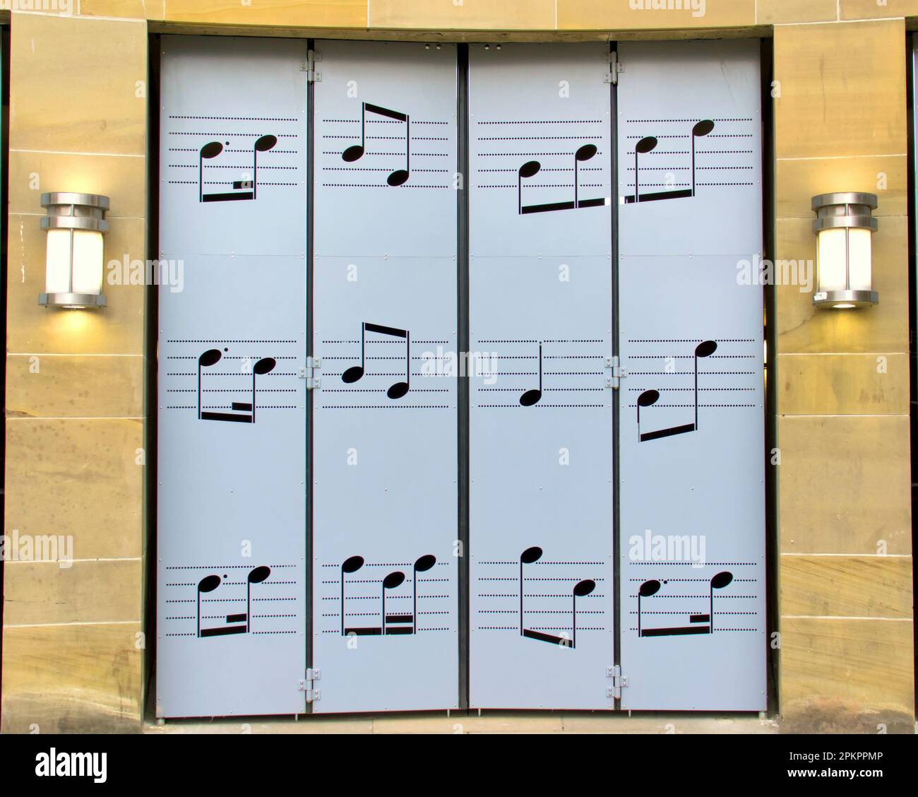 decorative music doors of the glasgow concert hall Stock Photo