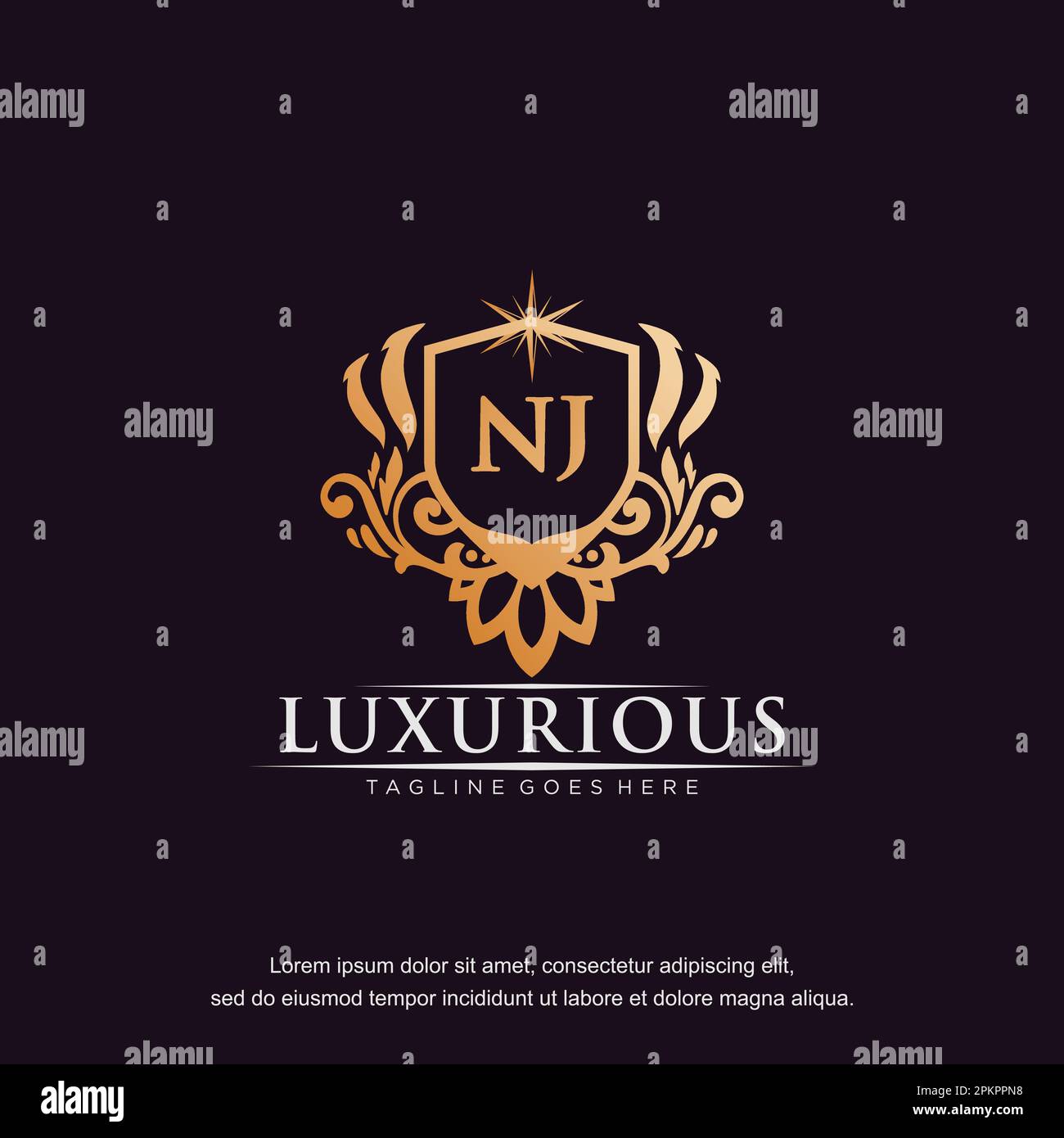 NJ initial letter luxury ornament gold monogram logo template vector. Stock Vector