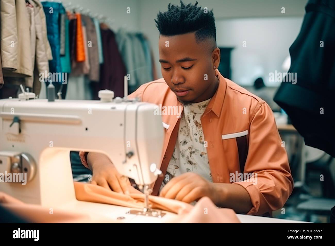 man sewing with machine at work Stock Photo Alamy