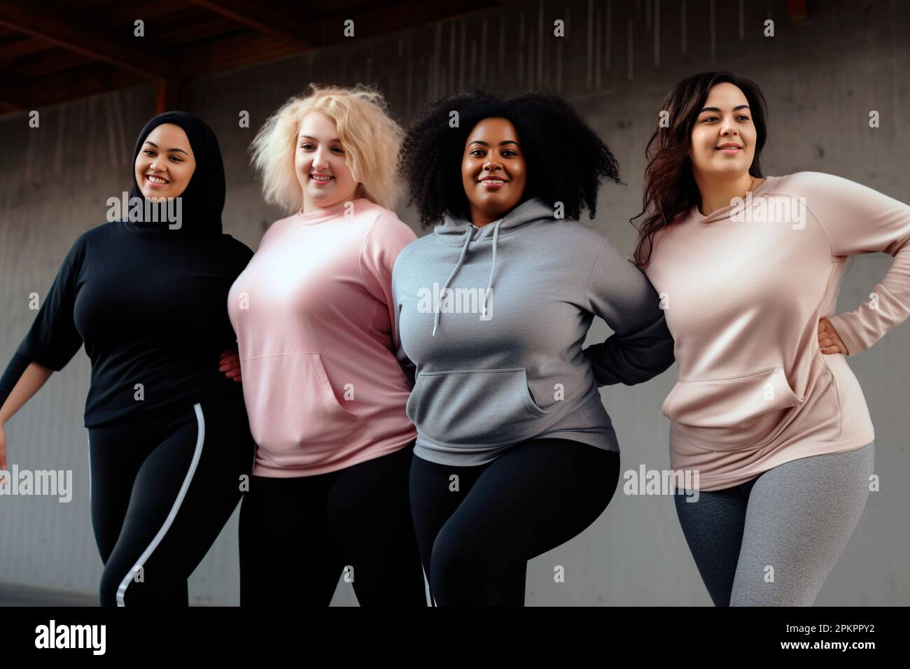 beautiful plus size women of different ethnicities posing Stock Photo