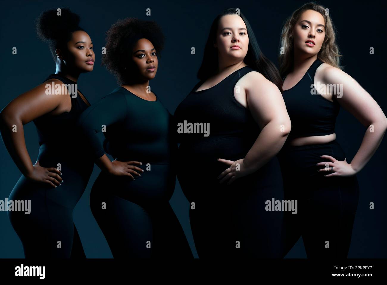 plus size women of different ethnicities posing in sportswear Stock Photo