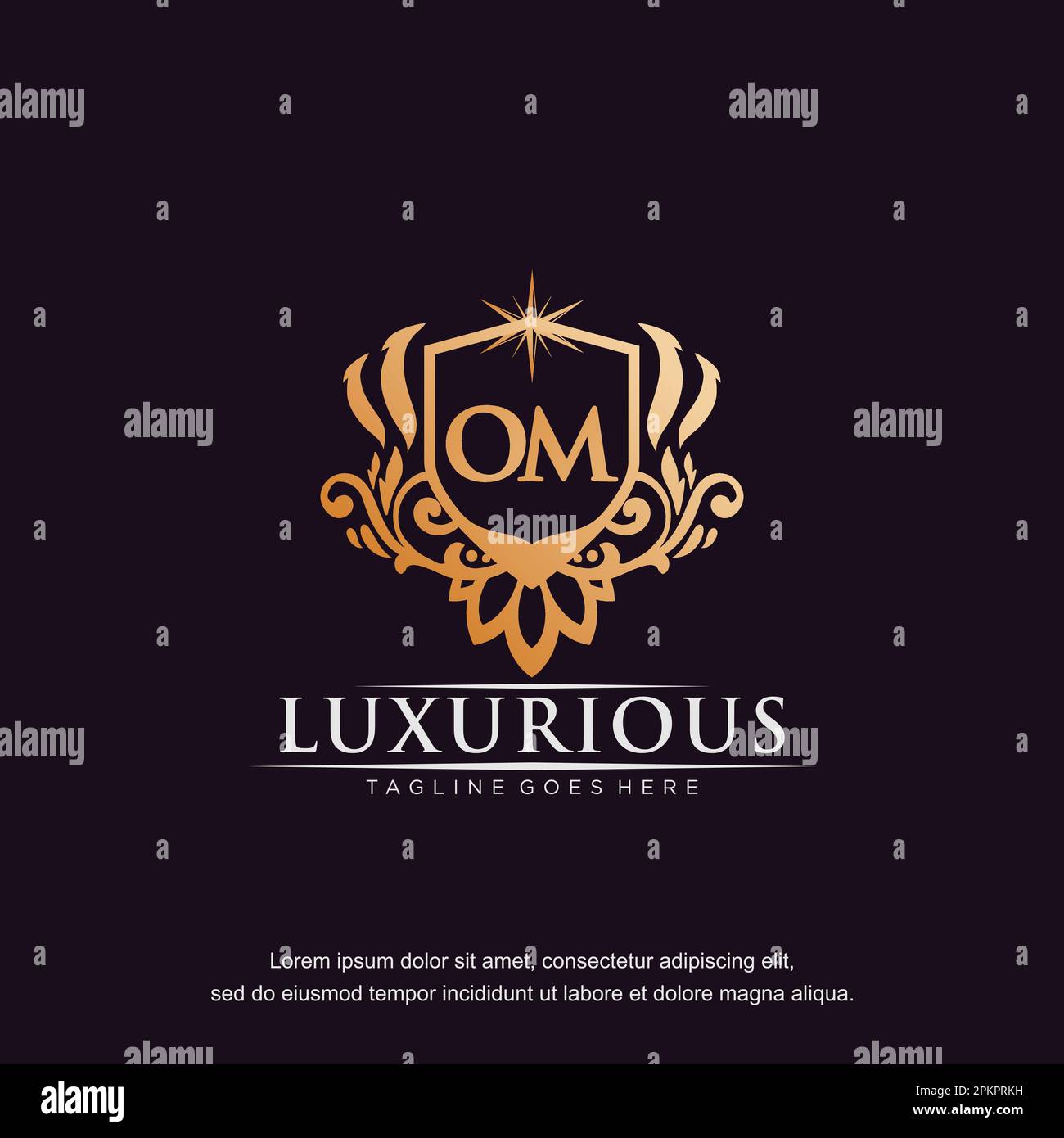 OM initial letter luxury ornament gold monogram logo template vector. Stock Vector