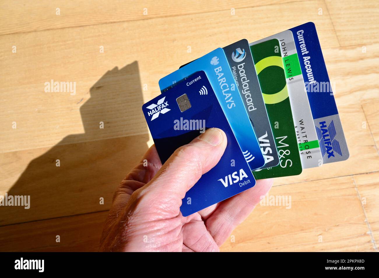 Assorted Credit and Debit Cards. Stock Photo