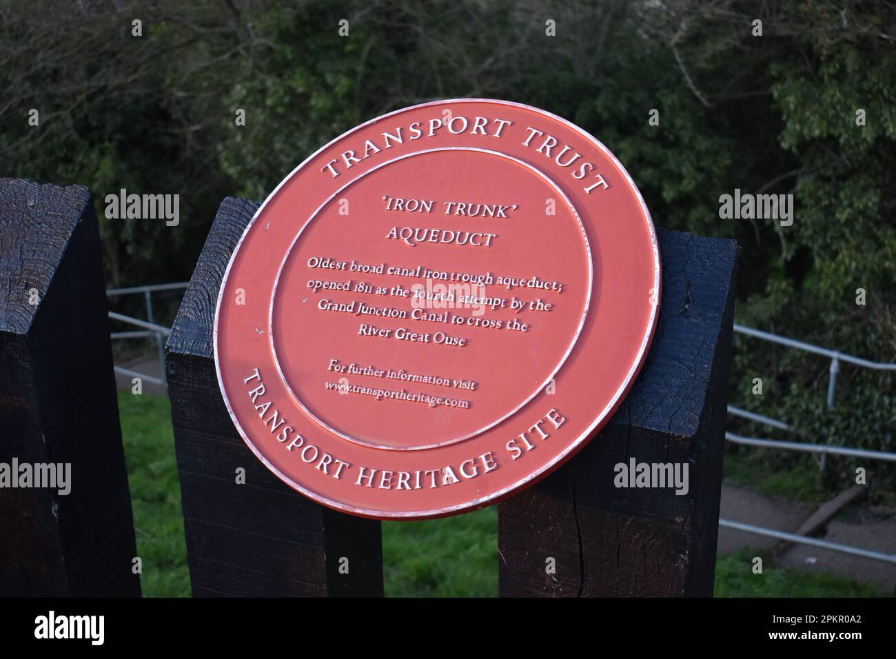 Transport Trust Heritage Site plaque for the Iron Trunk Aqueduct on the Grand Union Canal. Stock Photo