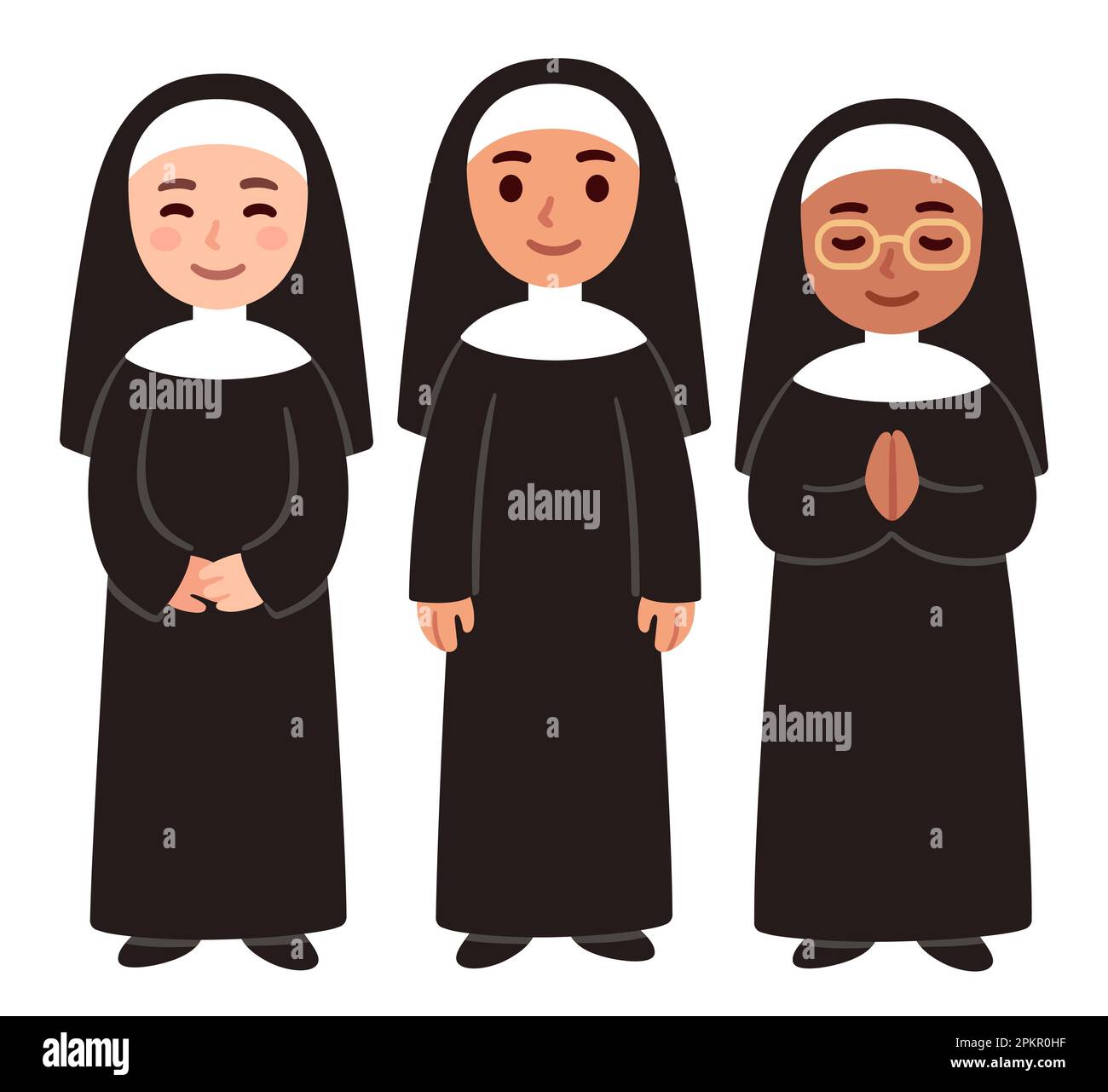 Cute cartoon Christian nuns, Catholic school teachers. Simple vector illustration. Stock Vector