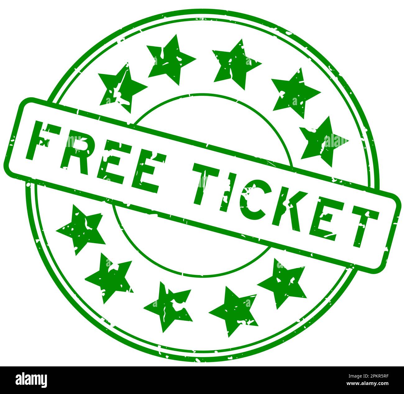 Grunge green free ticket word with star icon round rubber seal stamp on white background Stock Vector