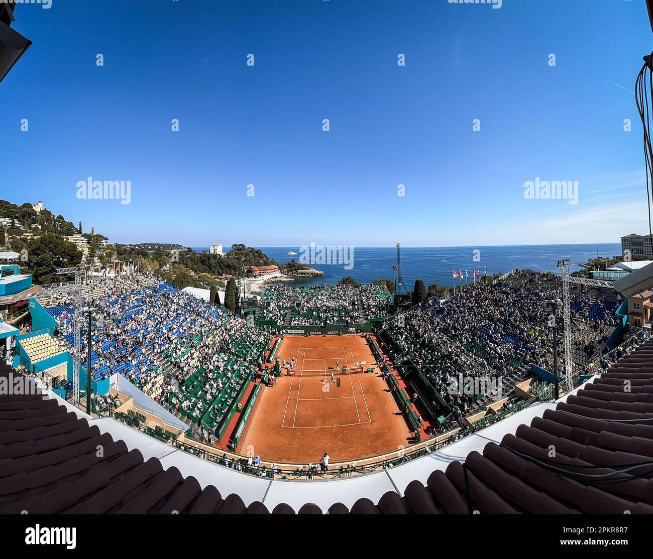 Roquebrune Cap Martin, France. 09th Apr, 2023. General view during the  Rolex Monte-Carlo, ATP Masters 1000 tennis event on April 9, 2023 at Monte- Carlo Country Club in Roquebrune Cap Martin, France -