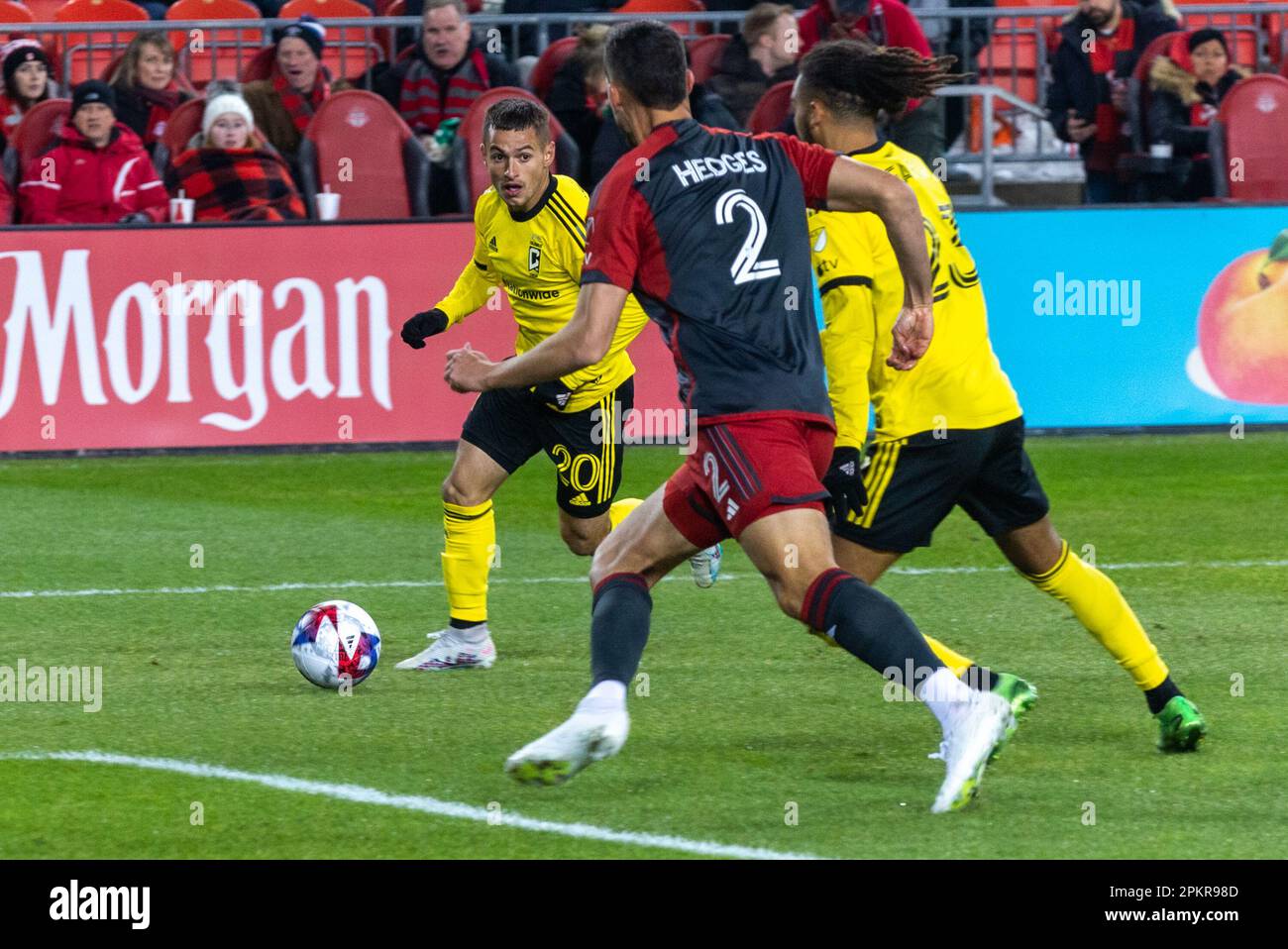 Toronto, ON, Canada - Match 23: Alexandru Matan #20 midfielder of the Columbus Crew runs with the ball during the 2023 MLS Regular Season match betwee Stock Photo