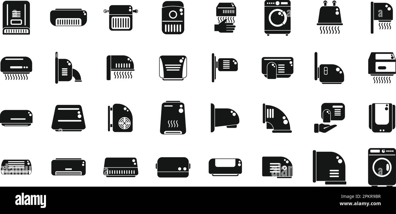 Automatic drying machine icons set simple vector. Air bathroom. Clean blower Stock Vector
