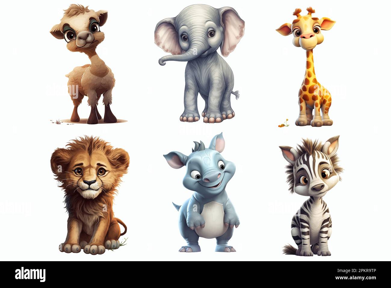 Safari Animal set Rhino, lion, elephant, camel, zebra, giraffe in 3d ...