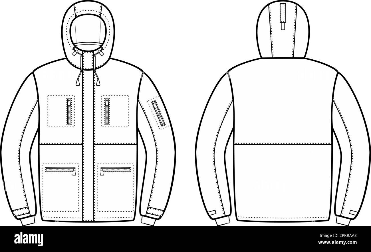 Mens winter work down jacket. Fashion CAD. Stock Vector