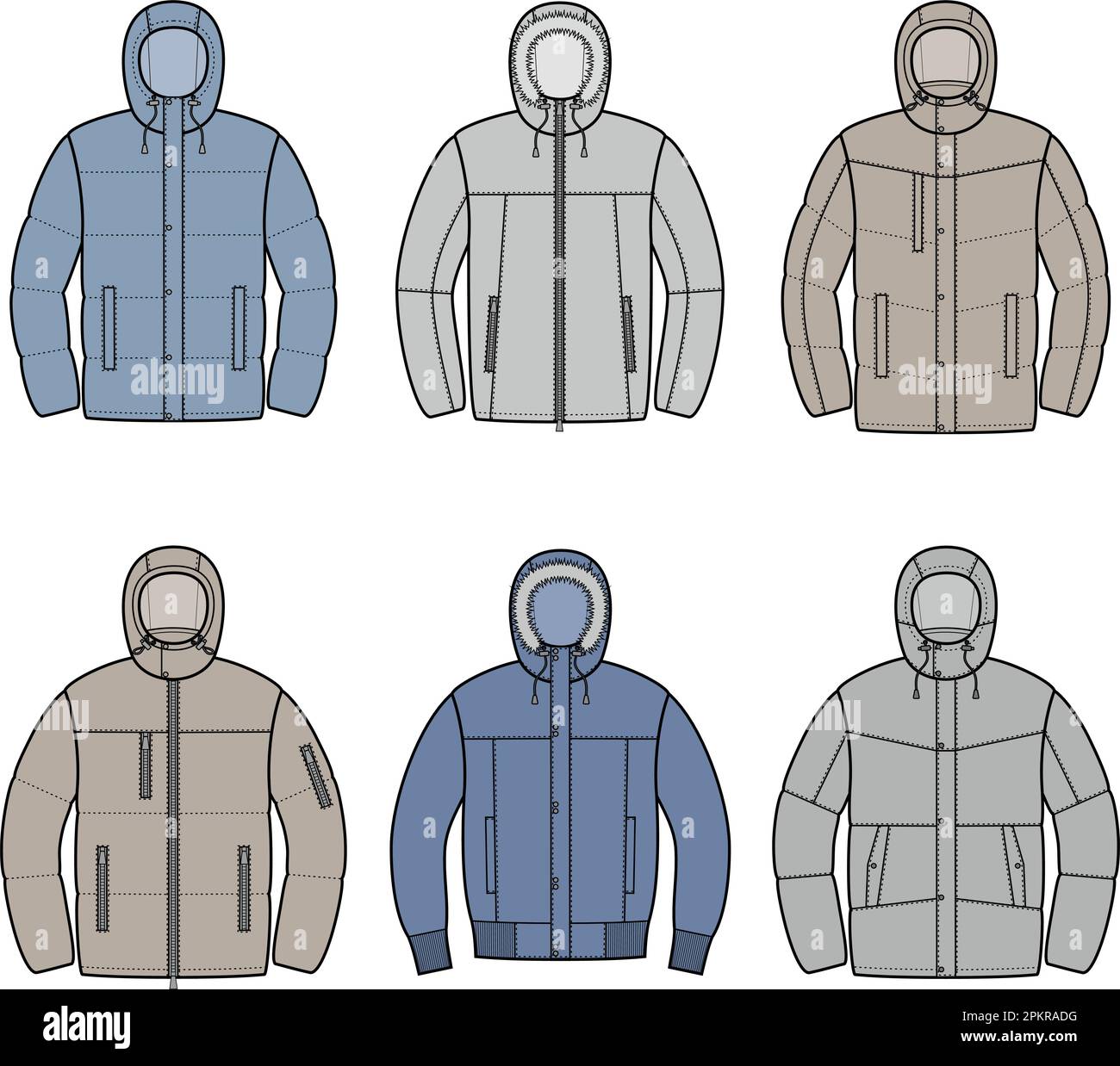 Mens winter quilted down jacket. Stock Vector