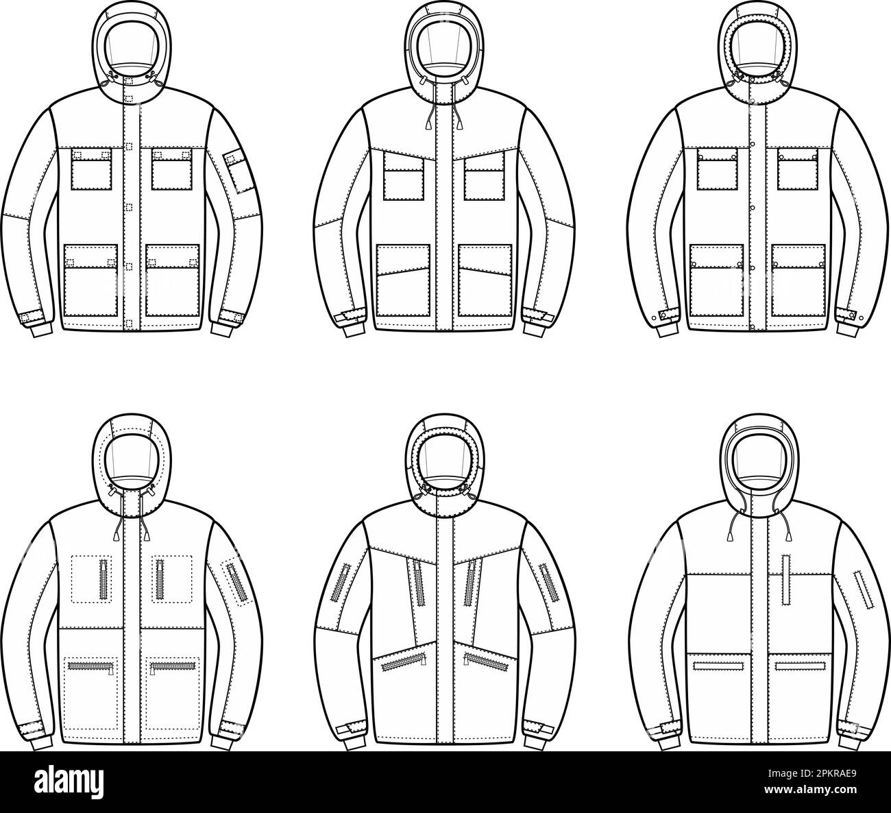 Mens winter work down jacket. Fashion CAD. Stock Vector