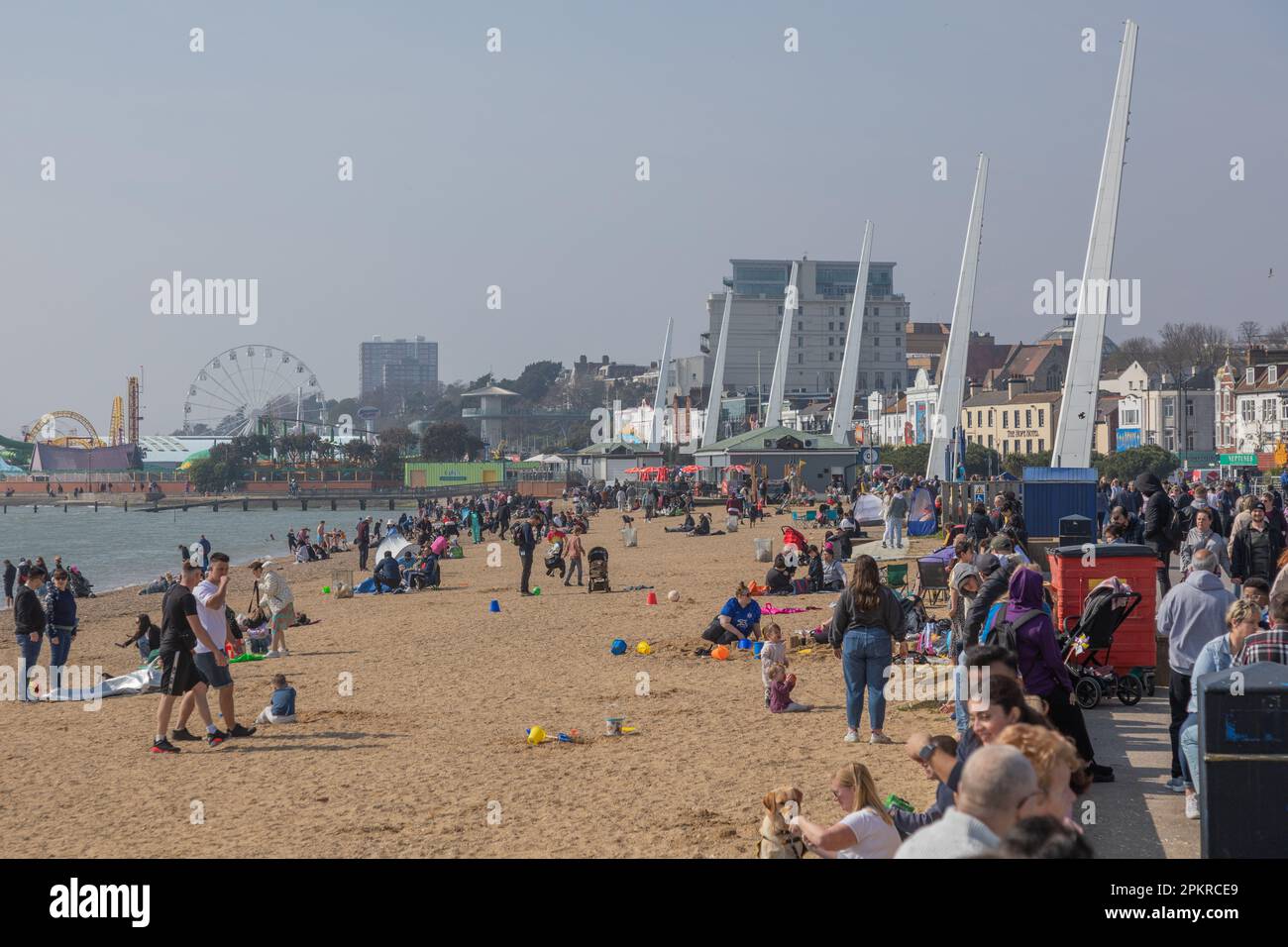 Southend on Sea, UK. 9th Apr 2023. People enjoy the warm weather for