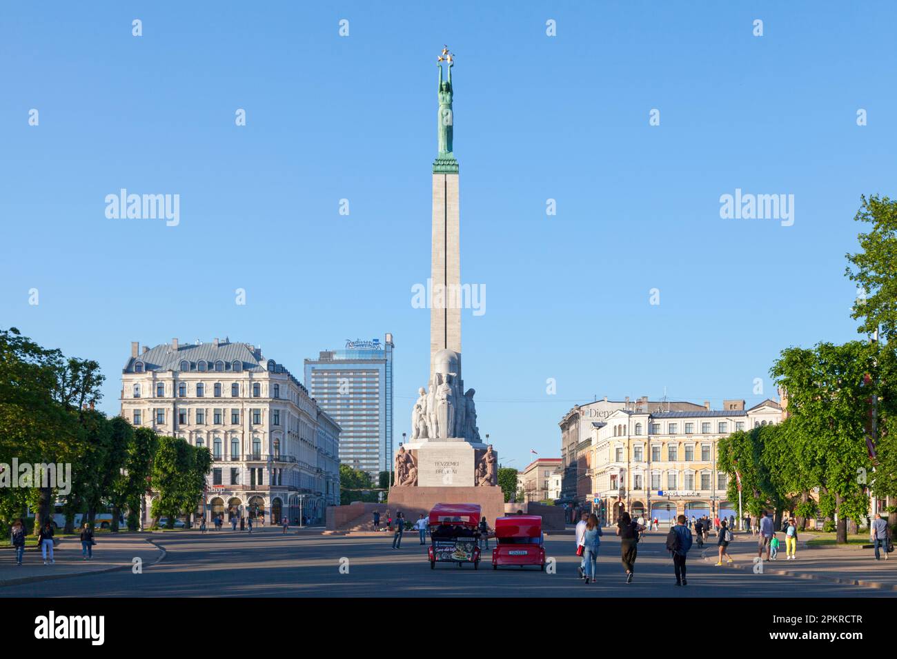 Riga, Latvia - June 14 2019: The Freedom Monument (Latvian: Brīvības piemineklis) is a memorial honouring soldiers killed during the Latvian War of In Stock Photo