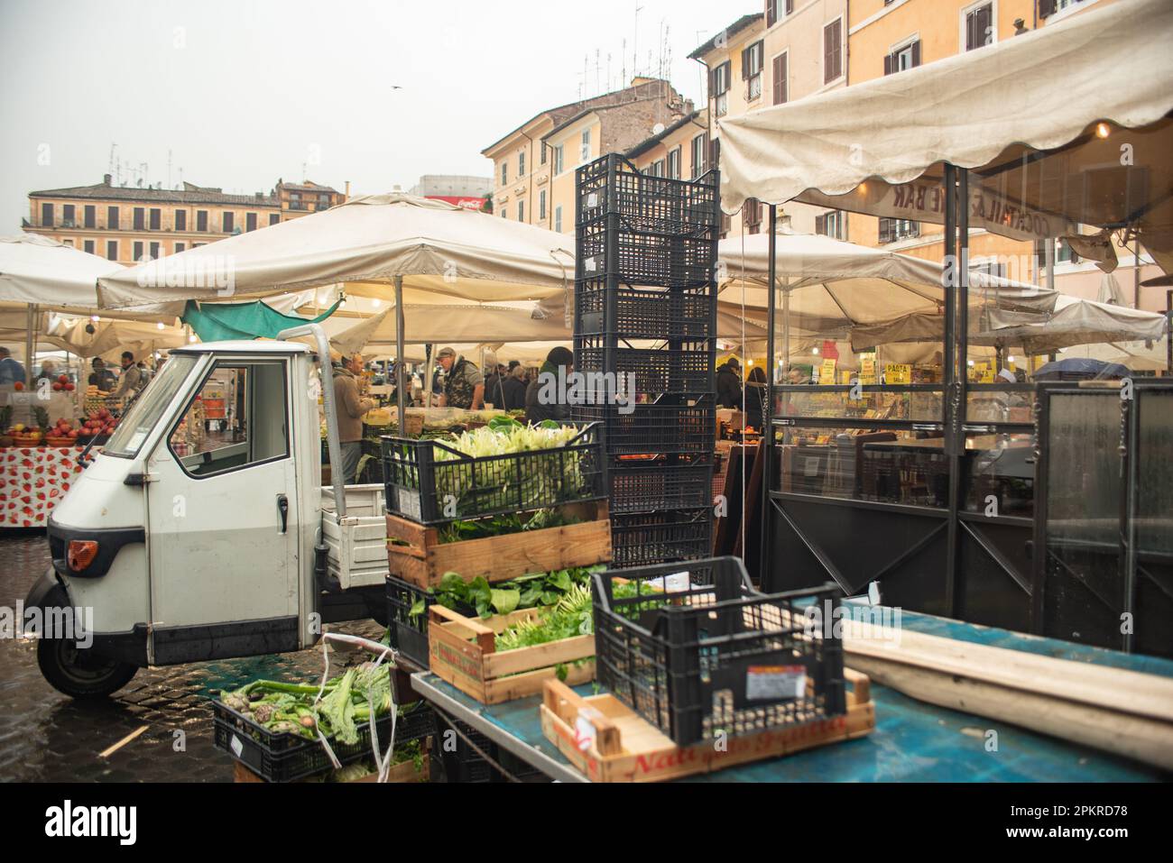 food stalls at Campo de' Fiori traditional farmers market, Rome, Italy Stock Photo