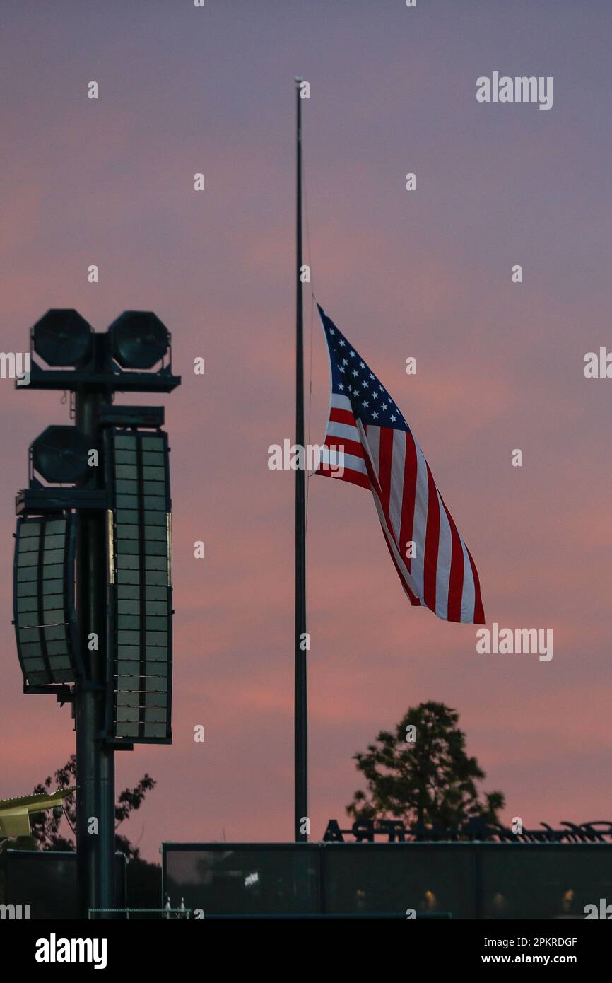 LOS ANGELES, CA MARCH 31 General view of the American Flag flying