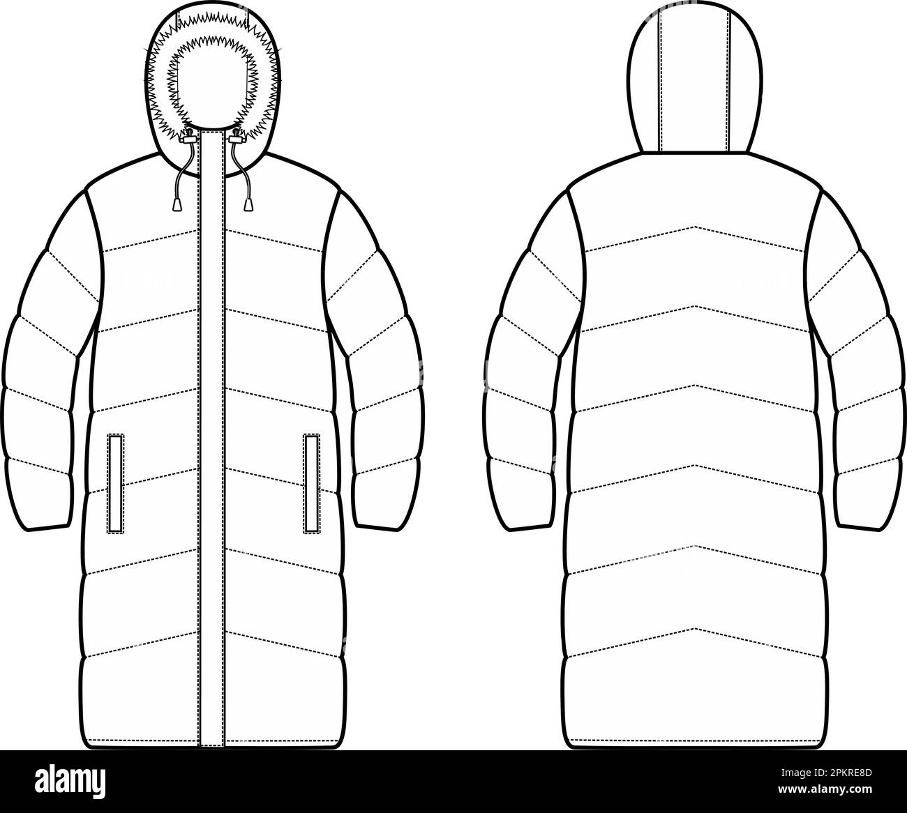 Womens winter quilted down coat. Stock Vector