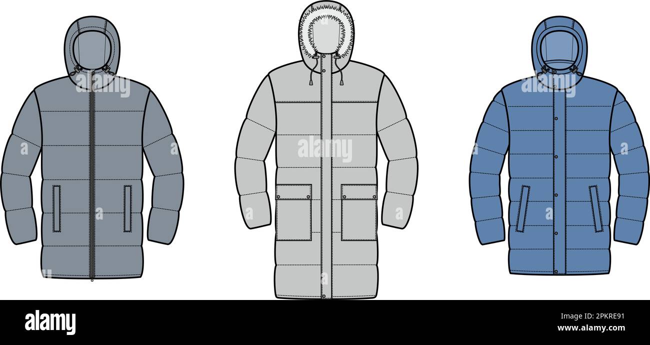 Mens winter quilted down coat. Stock Vector