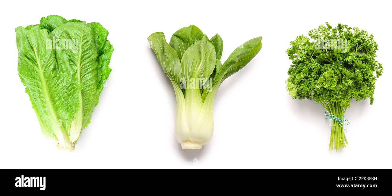 Set of fresh green vegetables on white background Stock Photo - Alamy