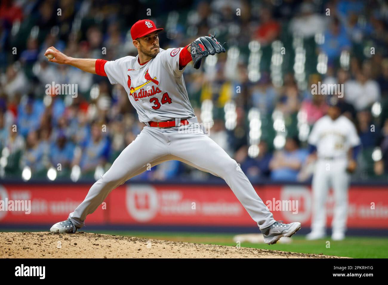 April 8, 2023: St. Louis Cardinals relief pitcher Drew VerHagen (34) comes  in as the closer during the game between the Milwaukee Brewers and the St. Louis  Cardinals at American Family Field