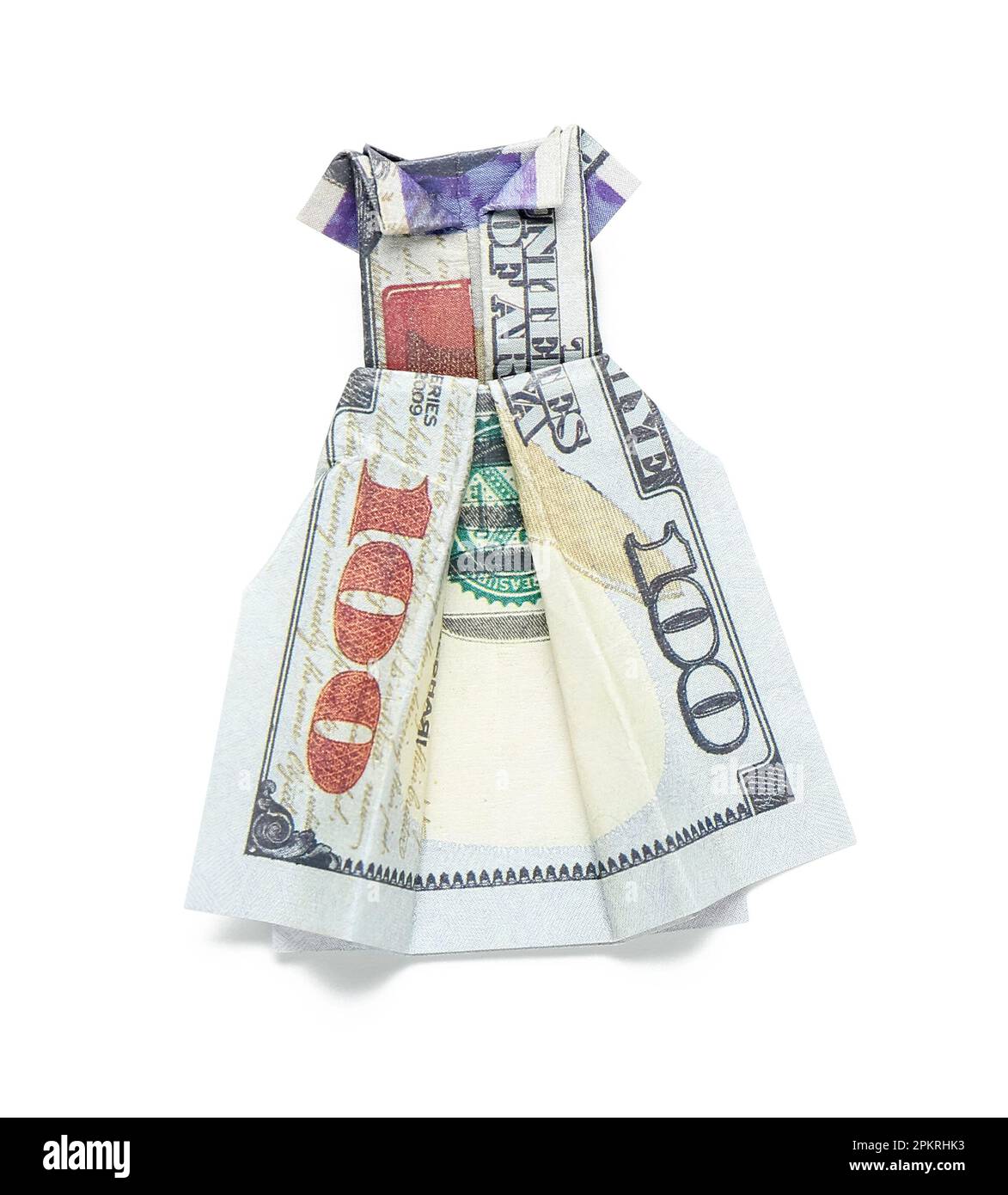 Origami dress made of dollar banknote on white background Stock Photo