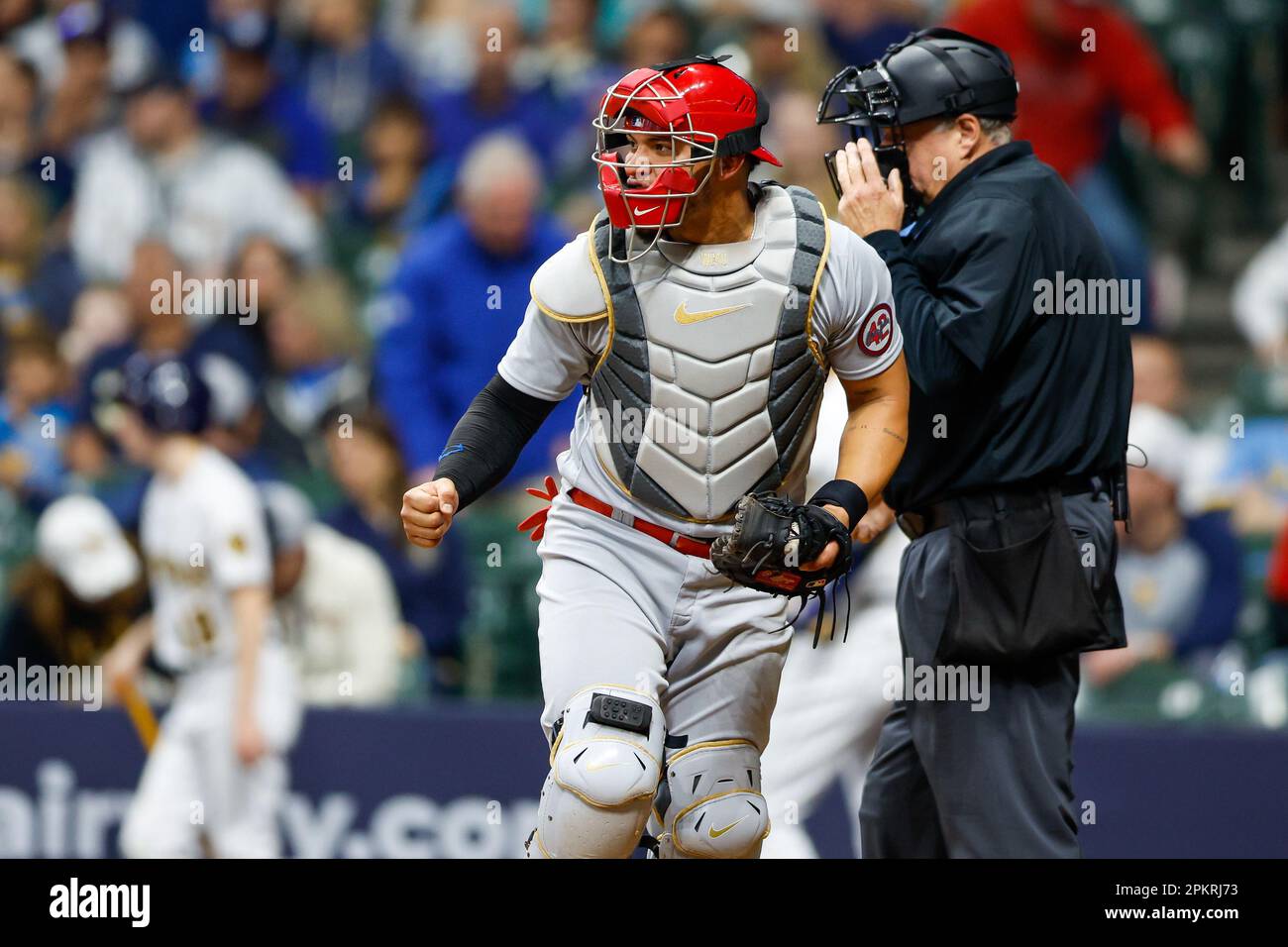 April 8, 2023 St. Louis Cardinals catcher Willson Contreras (40) pumps