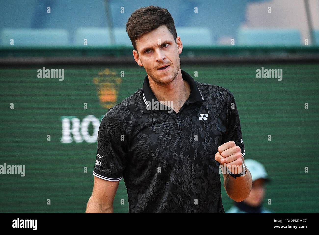 April 9, 2023, Rome, France: Hubert HURKACZ of Poland celebrates his point  during the Rolex Monte-Carlo, ATP Masters 1000 tennis event on April 9,  2023 at Monte-Carlo Country Club in Roquebrune Cap