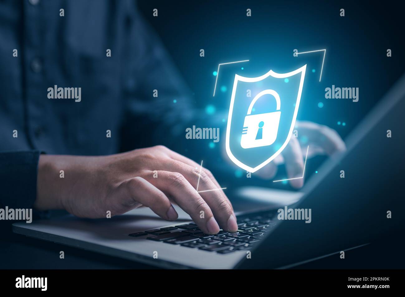User with privacy security and encryption, Cybersecurity concept Stock Photo