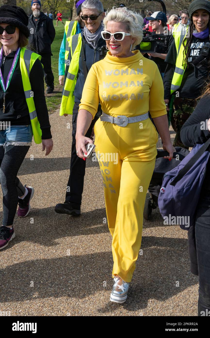 Kellie-Jay Keen-Minshull (yellow jumpsuit), also known as Kellie-Jay Keen and Posie Parker, a self described women's rights campaigner but also descri Stock Photo