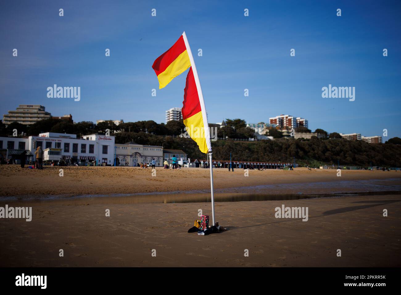 RNLI Lifeguards flags and equipment on Bournemouth beach Stock Photo