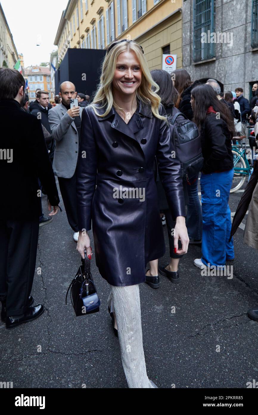 MILAN, ITALY - FEBRUARY 26, 2023: Celina Locks before Giorgio Armani