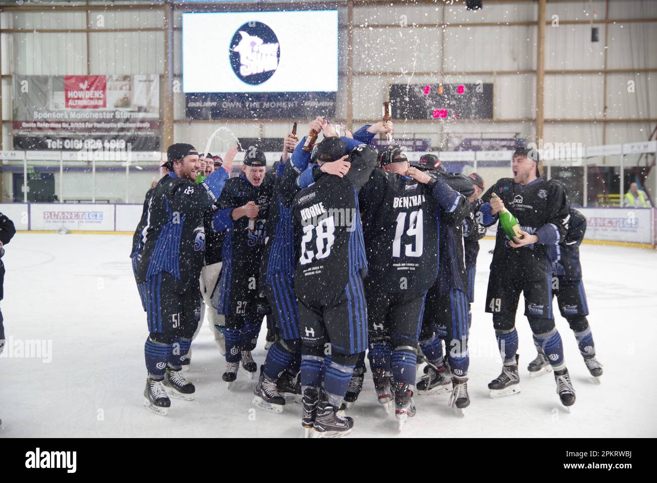 Altrincham, England, 9 April 2023. Solway Sharks ice hockey team