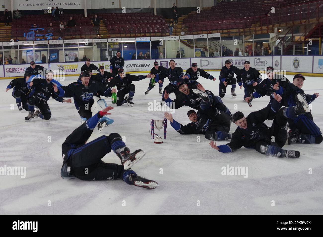 Altrincham, England, 9 April 2023. Solway Sharks ice hockey team