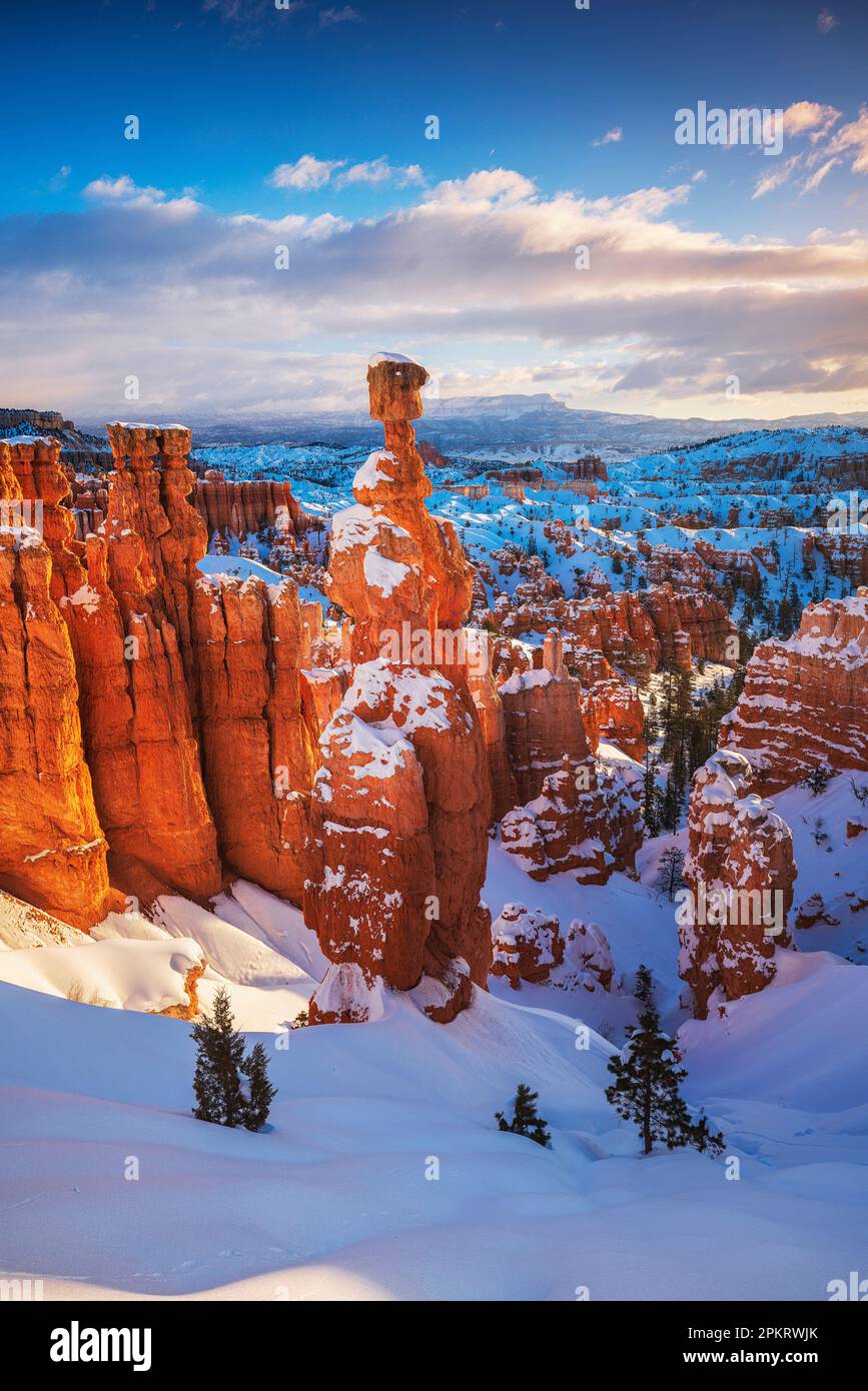 Winter view of Thor’s Hammer at Bryce Canyon National Park in Utah Stock Photo