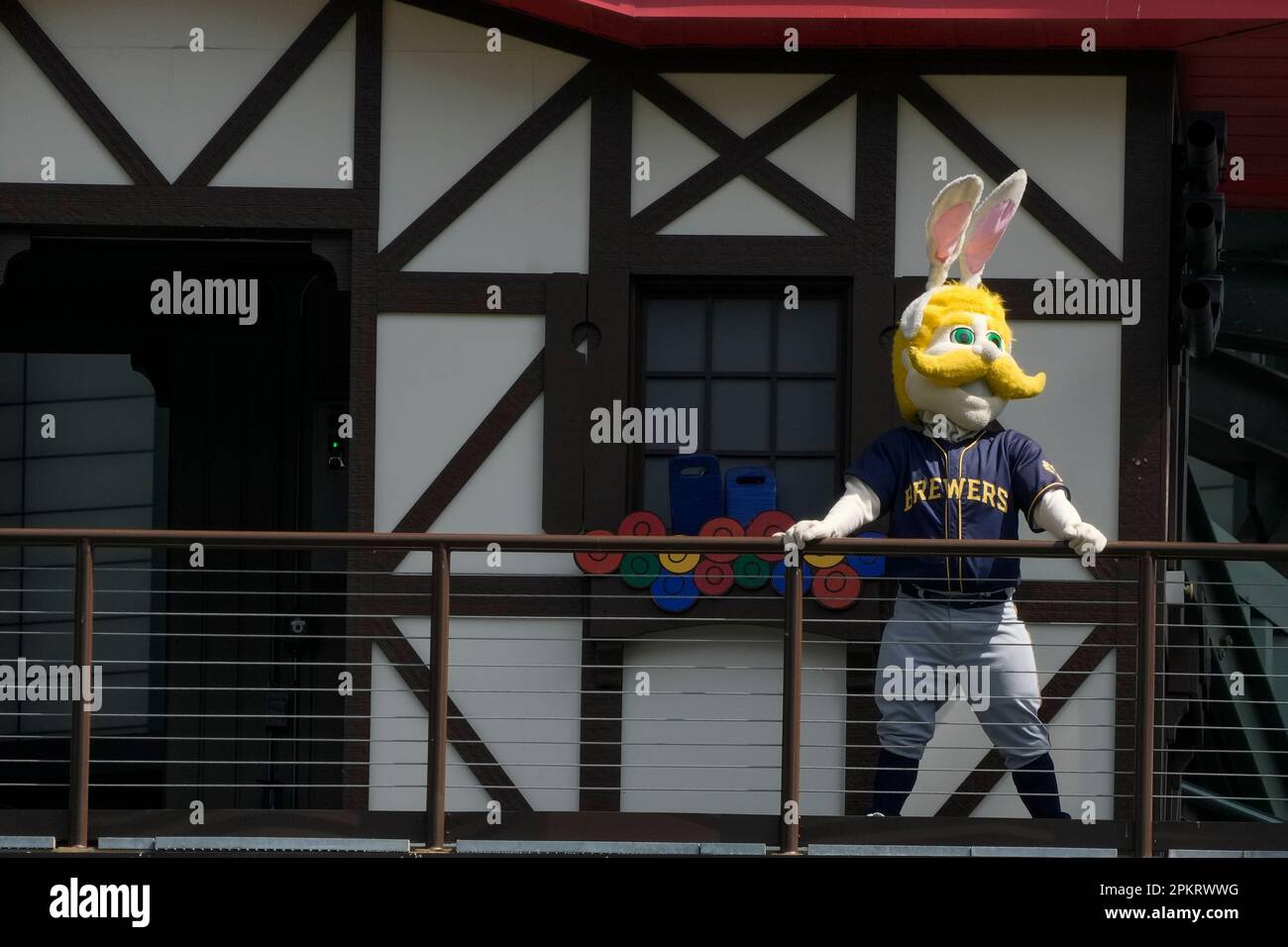 The Milwaukee Brewers mascot wears bunny ears before an Easter day baseball  game against the St. Louis Cardinals Sunday, April 9, 2023, in Milwaukee.  (AP Photo/Morry Gash Stock Photo - Alamy
