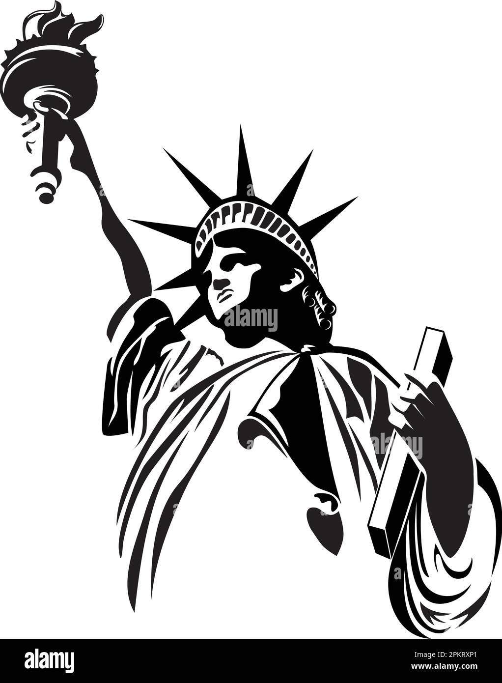Statue of Liberty, New York City 'Lady of the Harbor' as 1/c black laser-safe Illustration.  Also Available in Color and Grayscale versions. Stock Vector