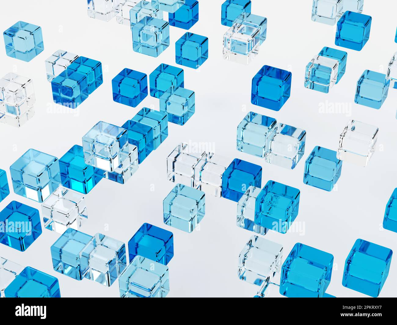 3d rendered abstract blue glass background with colorful cubes ...
