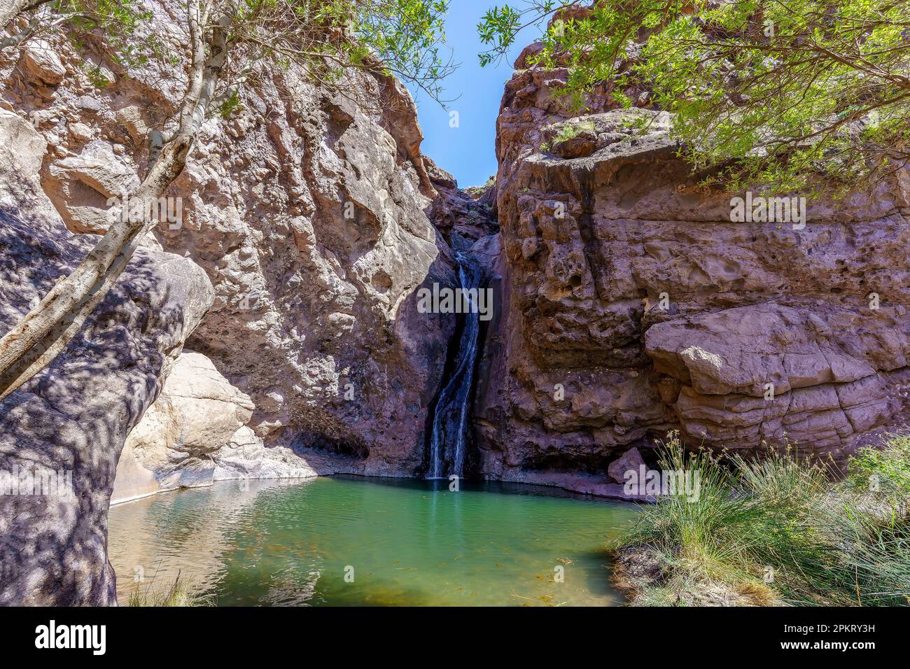 Landscape with El Charco Azul waterfall, Gran Canary, Spain Stock Photo