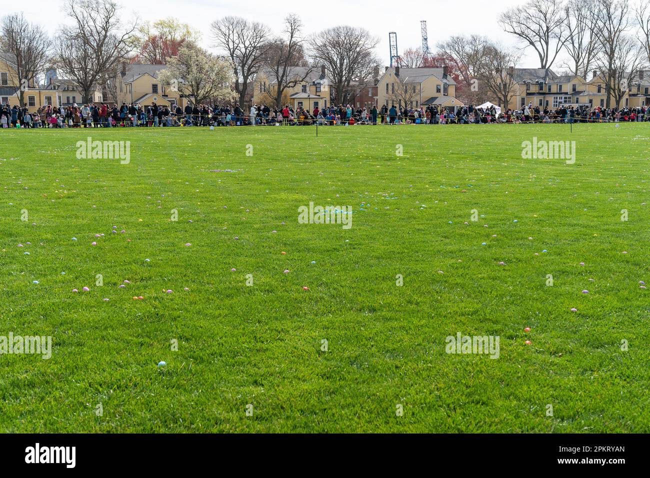 New York, USA. 08th Apr, 2023. Kids and their parents and grandparents are waiting for Egg Hunt