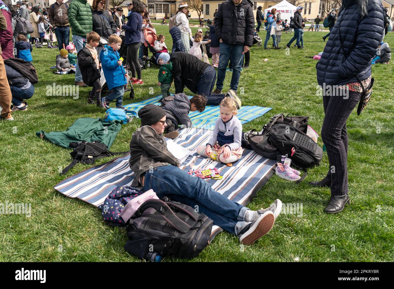 Kids and their parents and grandparents participate for Egg Hunt on Parade Grounds on Governors