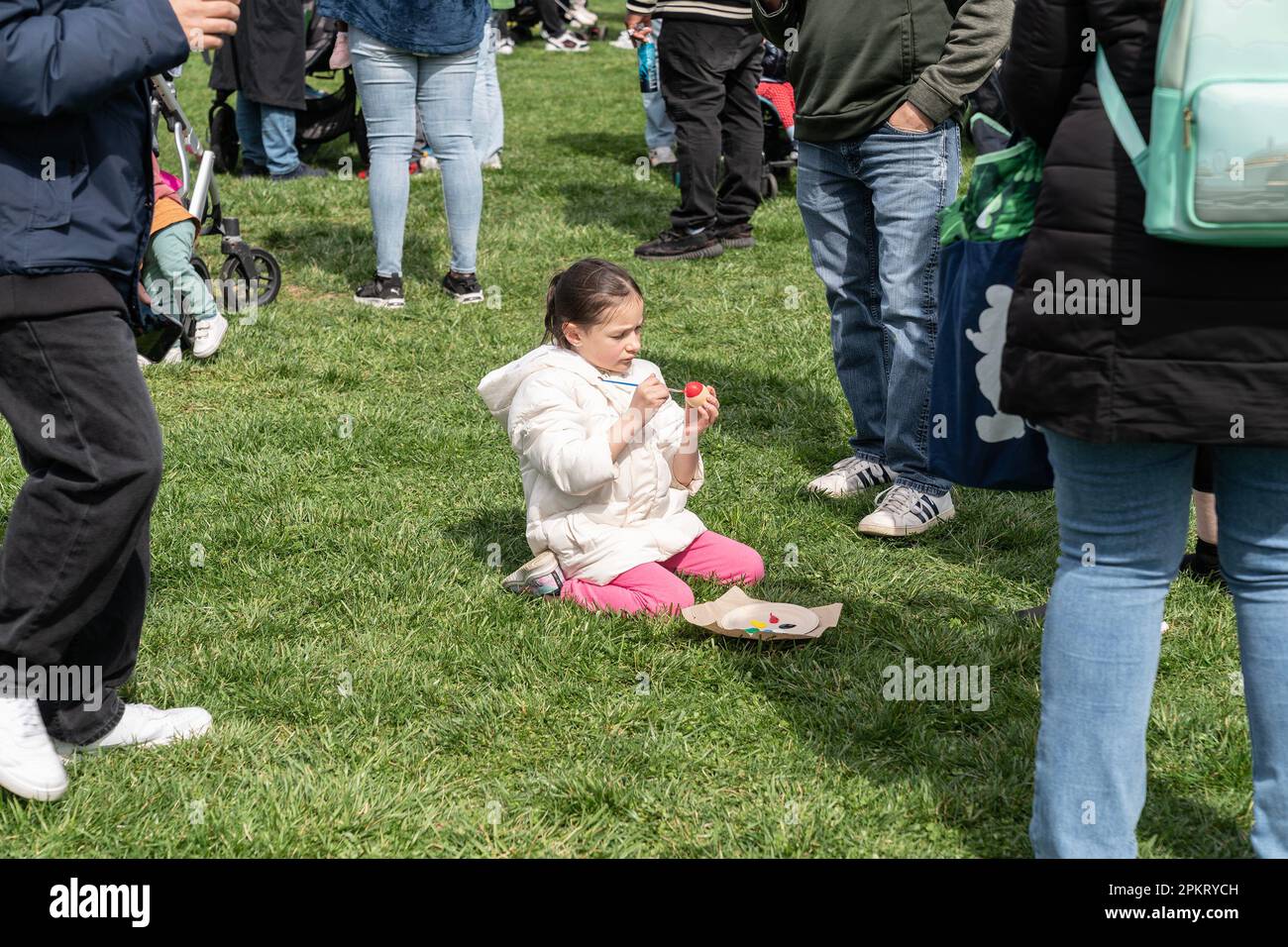 New York, USA. 08th Apr, 2023. Kids and their parents and grandparents participate for Egg Hunt